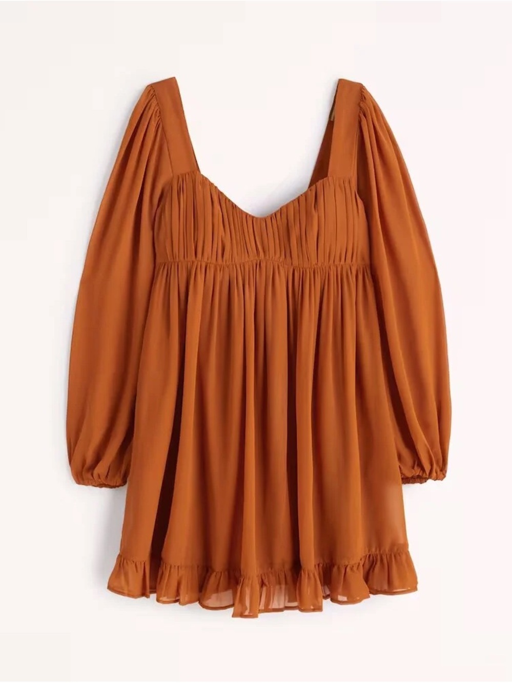 Abercrombie and Fitch Ruched Babydoll Long Sleeve Top in Burnt Orange